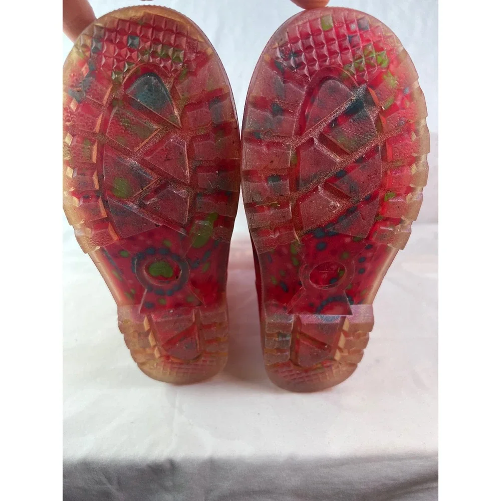 Pink Heart Print Rain Boots Kids Size 13-1 Waterproof Pull On Rubber GMWN48DP012
